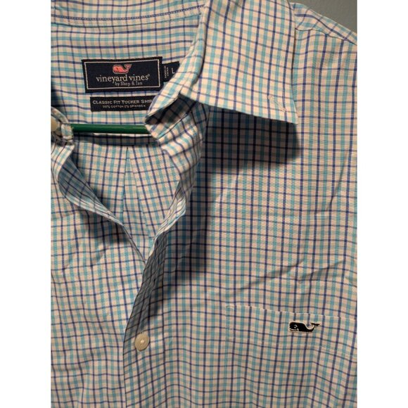 Vineyard Vines Whale Blue Check Button Long Sleeve Cotton Size Large - Picture 3 of 8